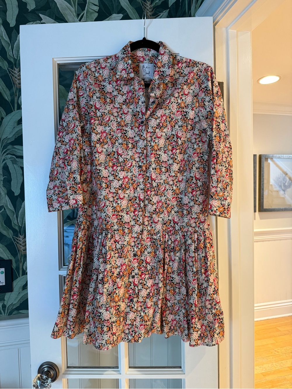 The Shirt by Rochelle Behrens Floral Button-Front Dress in Pink, White, Green